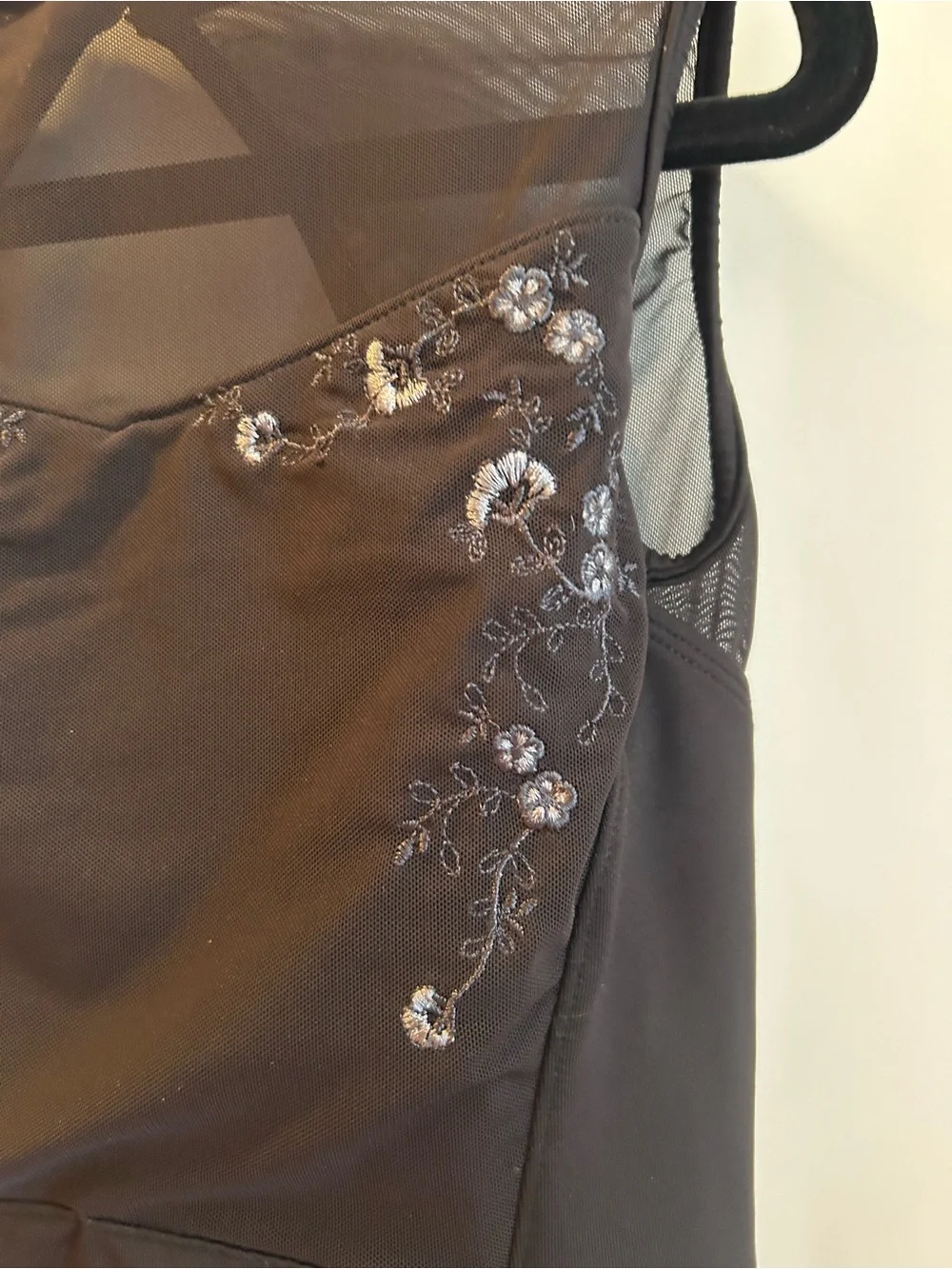 Bloch Black Sleeveless Mesh-Back Floral Embroidered Leotard - Child’s 12